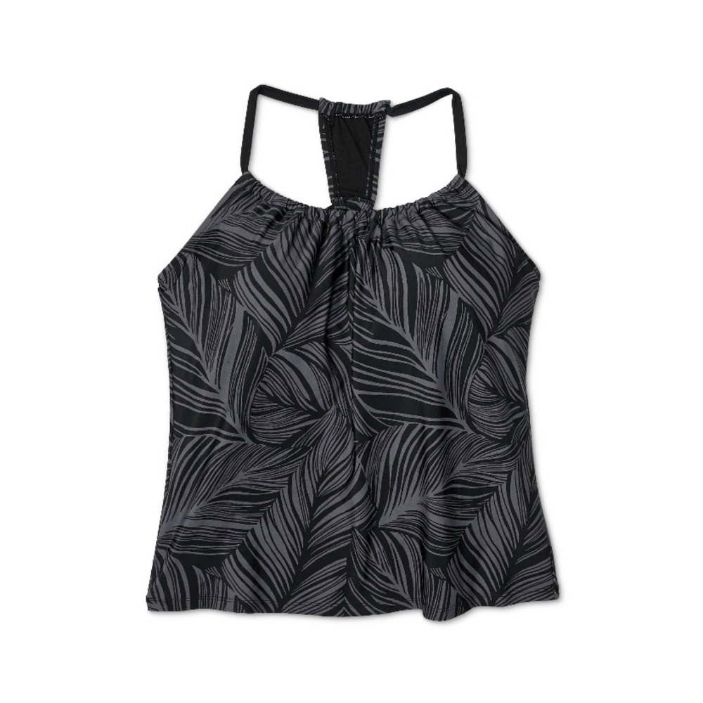Kona Sol Racerback tankini swim top gray black small 4/6 New palm leaves NWT